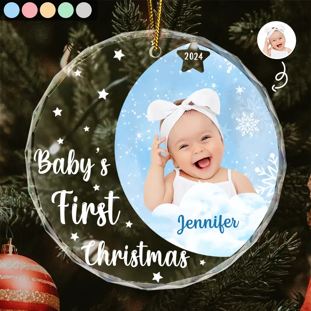 Custom Photo New Baby's First Christmas - Personalized Circle Glass Ornament ORNA1210