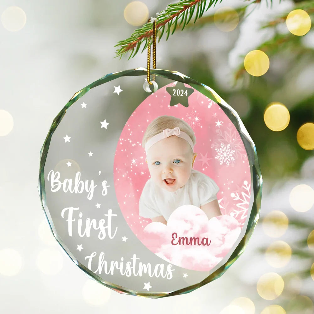 Custom Photo New Baby's First Christmas - Personalized Circle Glass Ornament ORNA1210