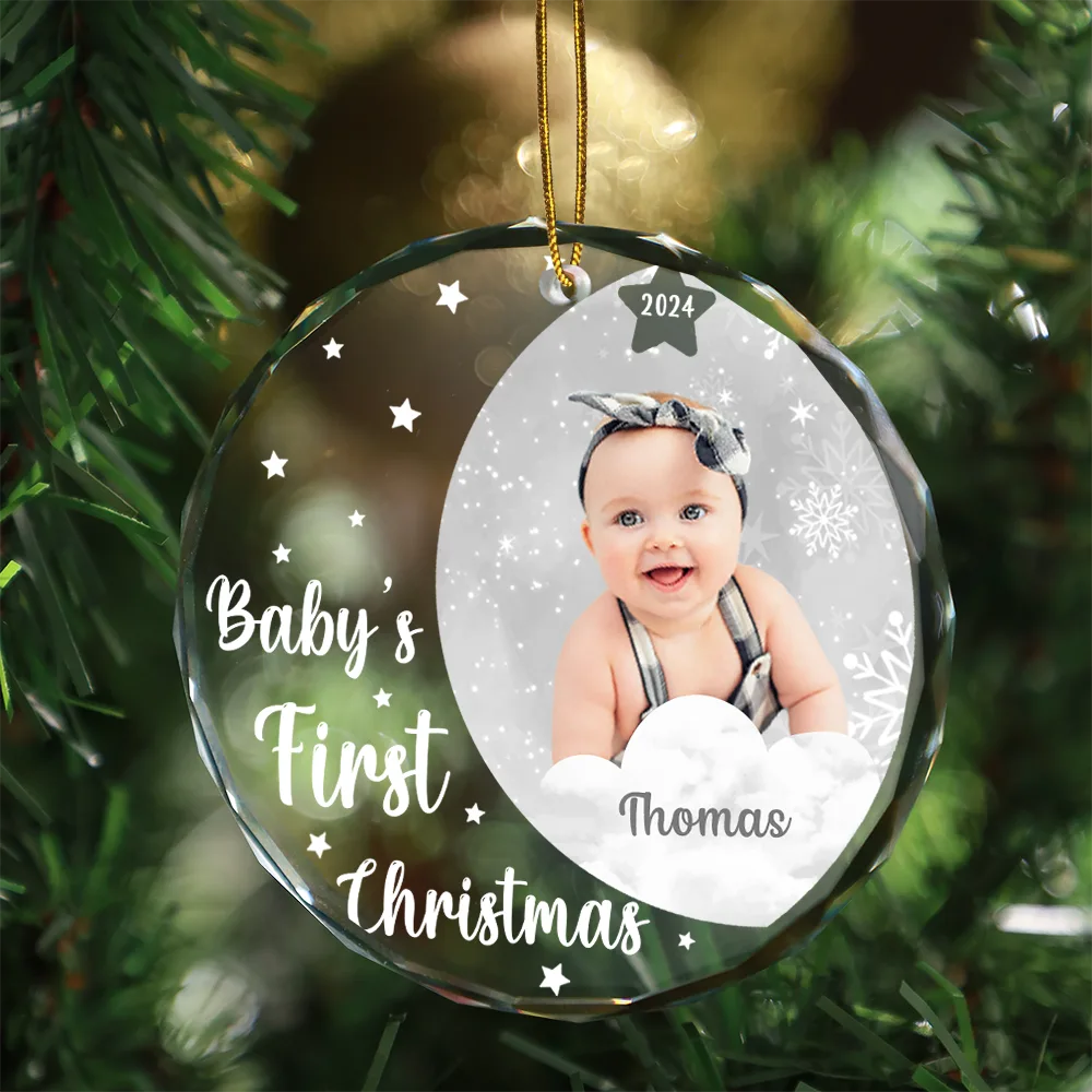 Custom Photo New Baby's First Christmas - Personalized Circle Glass Ornament ORNA1210