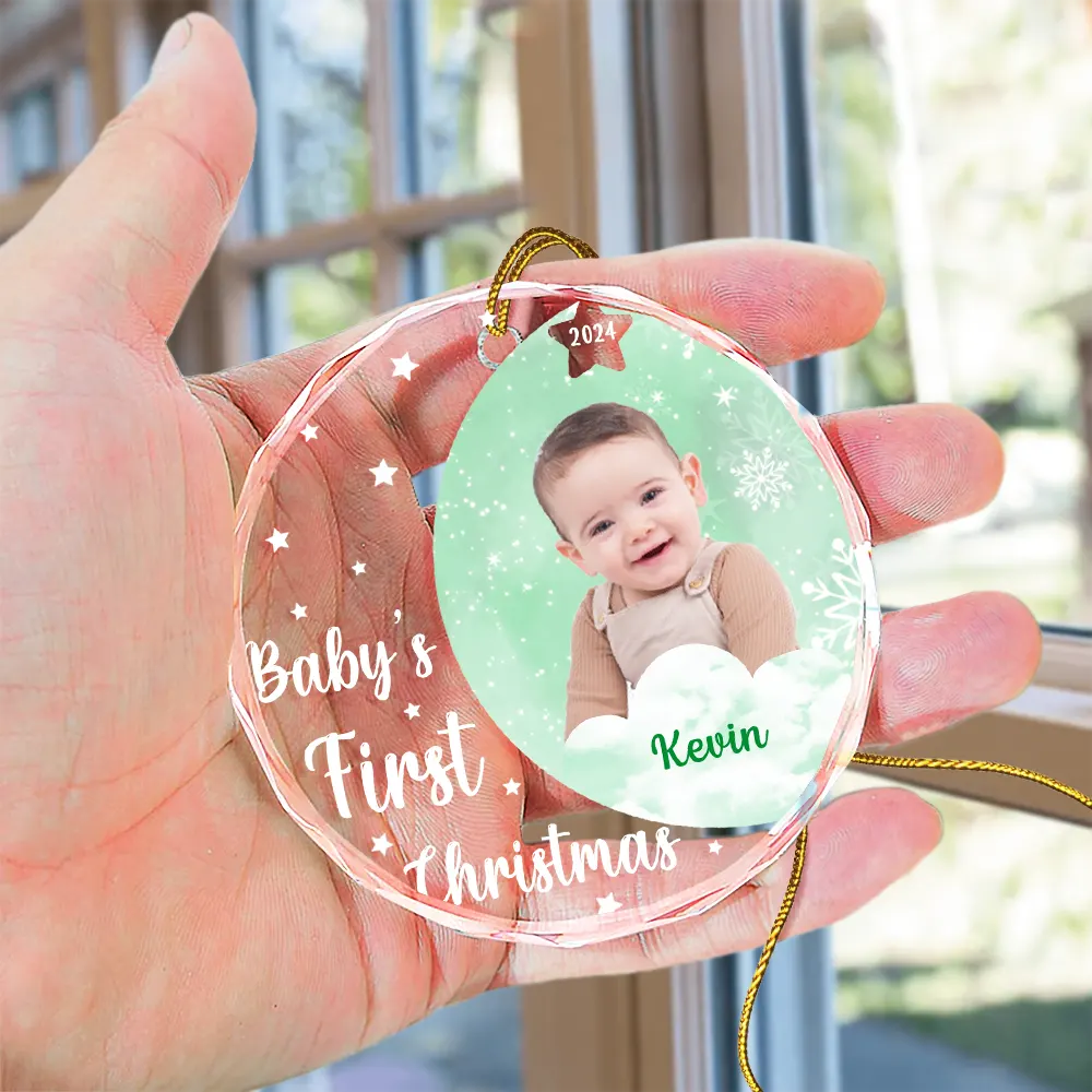 Custom Photo New Baby's First Christmas - Personalized Circle Glass Ornament ORNA1210
