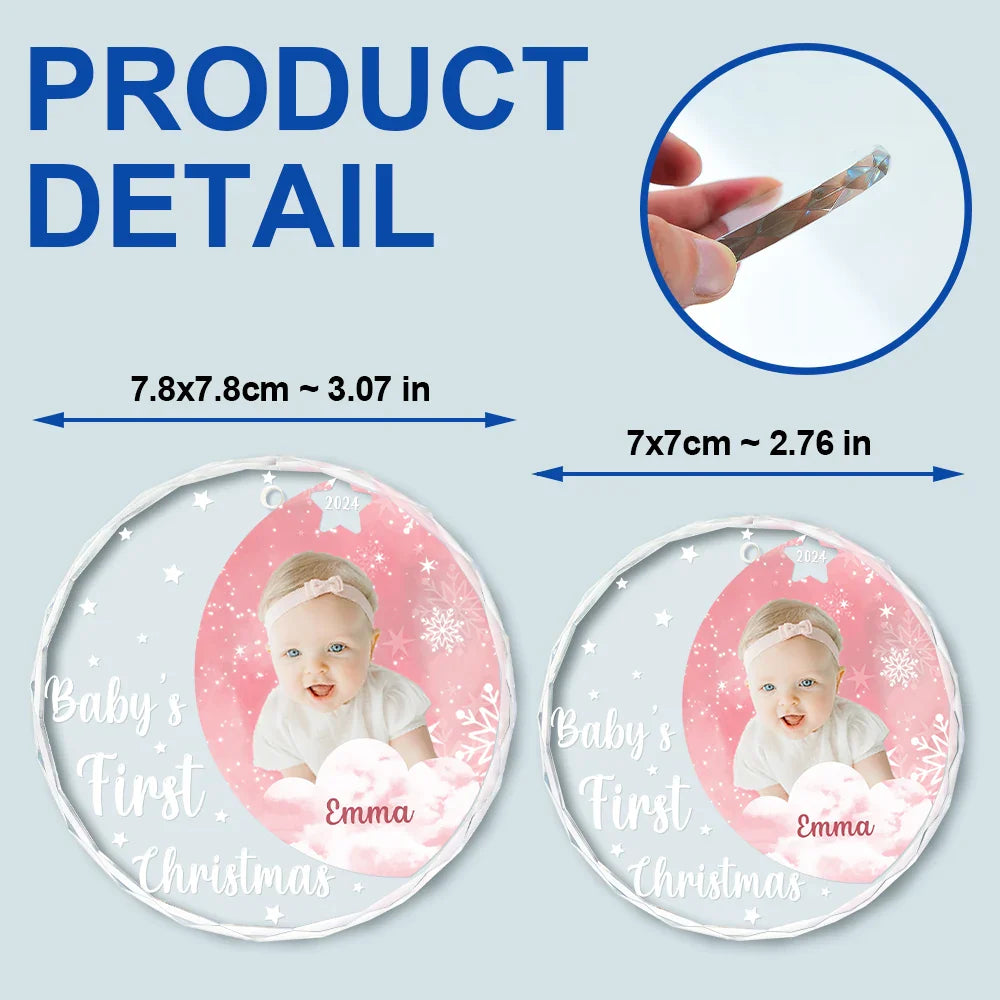 Custom Photo New Baby's First Christmas - Personalized Circle Glass Ornament ORNA1210