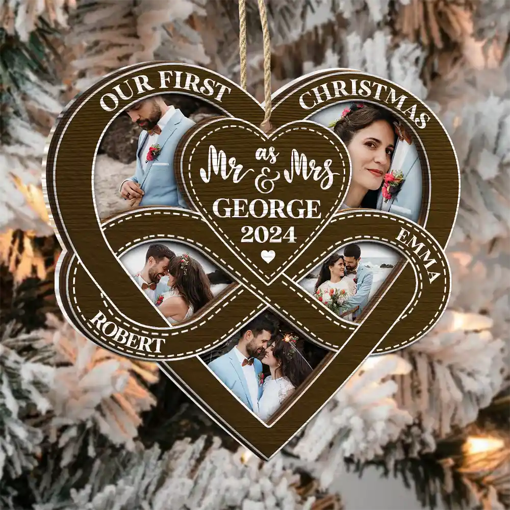 Custom Photo First Christmas As Mr & Mrs - Personalized 2-Layered Mix Ornament ORNA1210