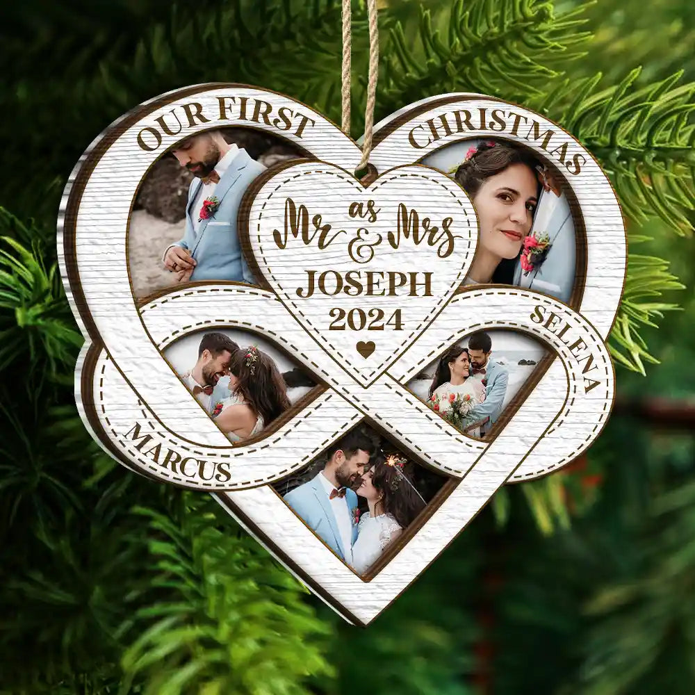 Custom Photo First Christmas As Mr & Mrs - Personalized 2-Layered Mix Ornament ORNA1210