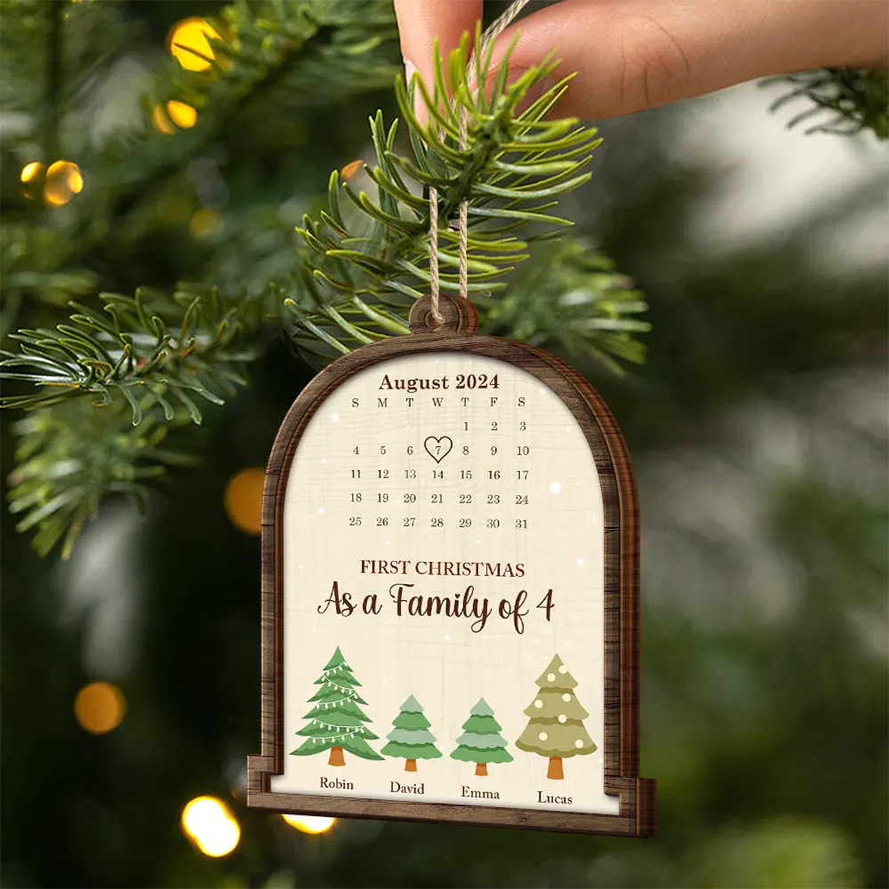 Calendar First Christmas As A Family Of Three - Personalized 2-Layered Wooden Ornament ORNA1210