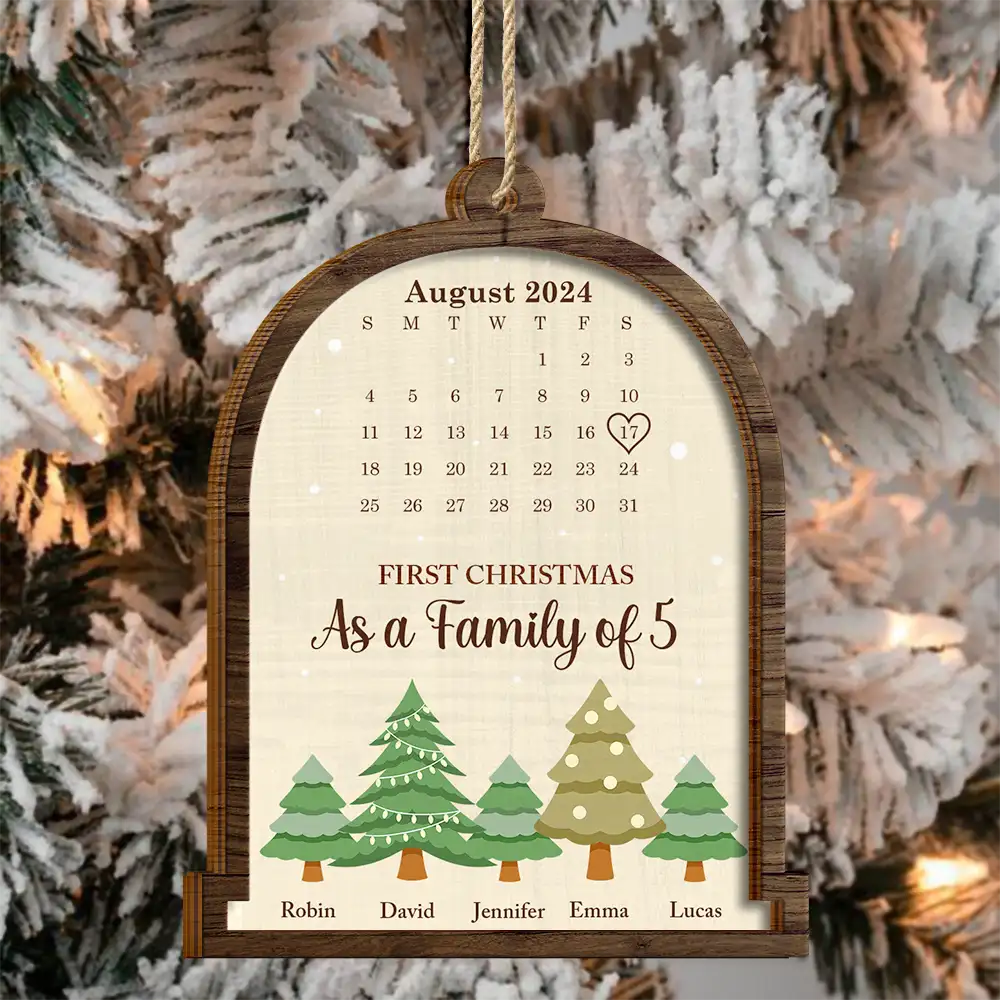 Calendar First Christmas As A Family Of Three - Personalized 2-Layered Wooden Ornament ORNA1210