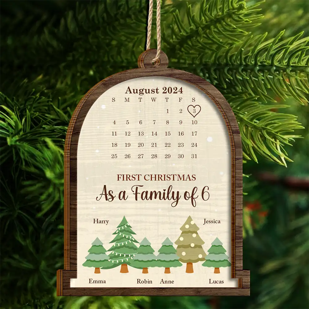 Calendar First Christmas As A Family Of Three - Personalized 2-Layered Wooden Ornament ORNA1210