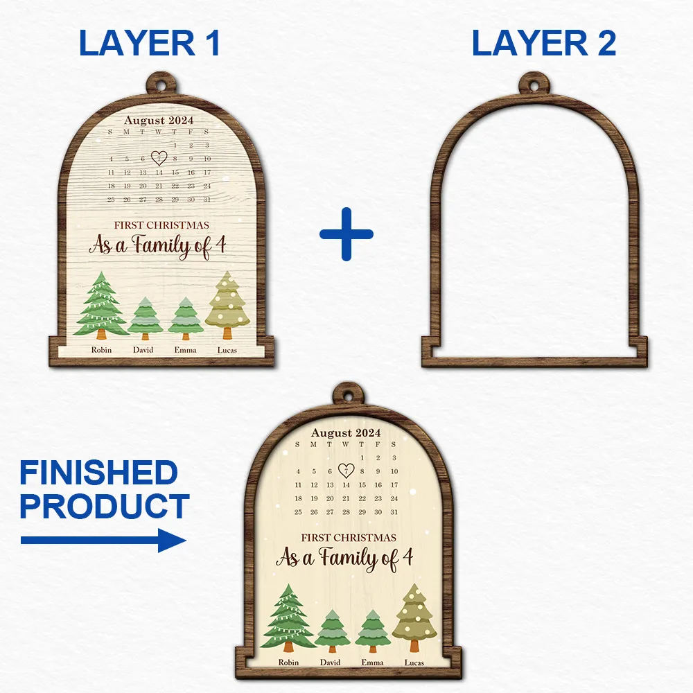 Calendar First Christmas As A Family Of Three - Personalized 2-Layered Wooden Ornament ORNA1210