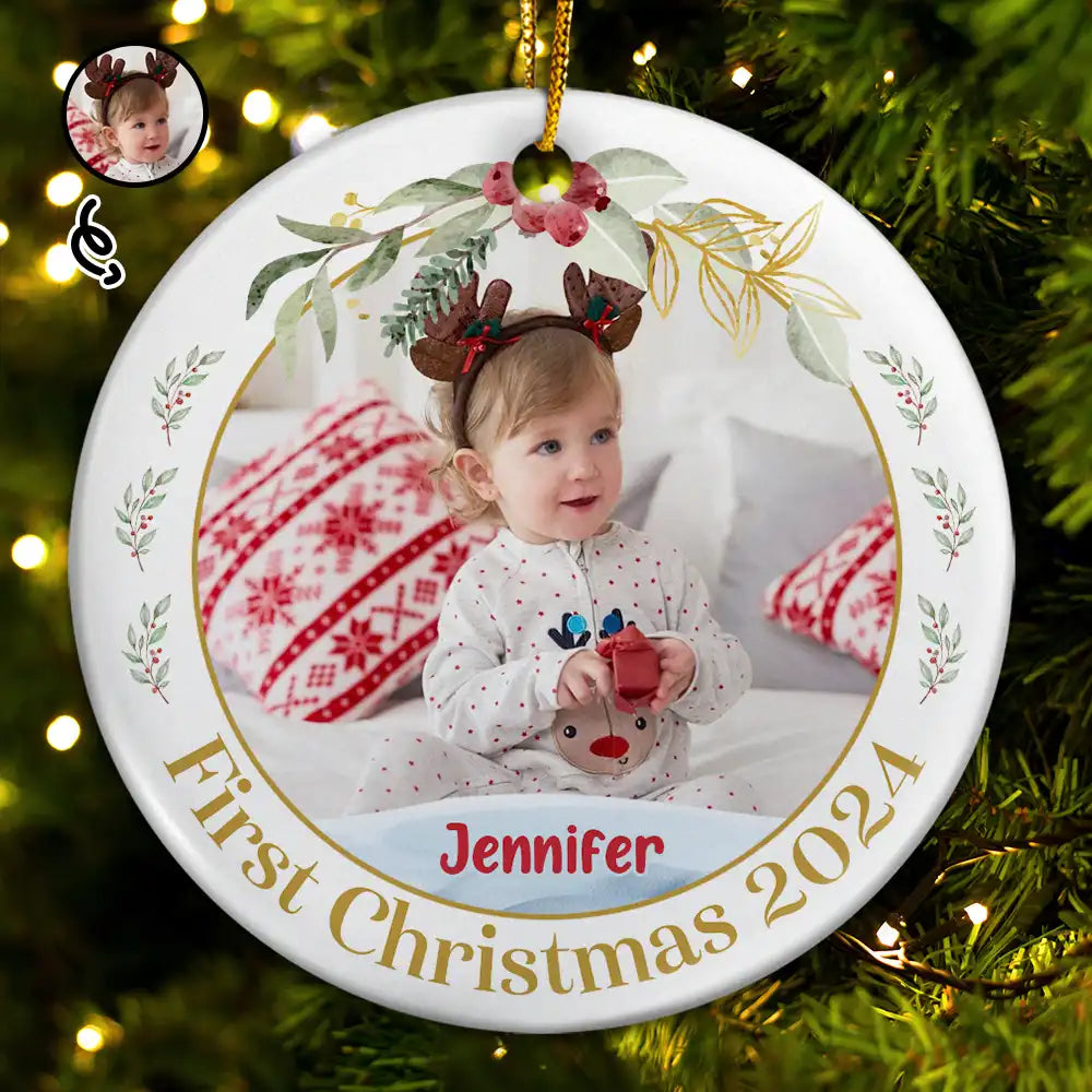 Custom Photo Baby's First Christmas - Personalized Circle Ceramic Ornament ORNA1210