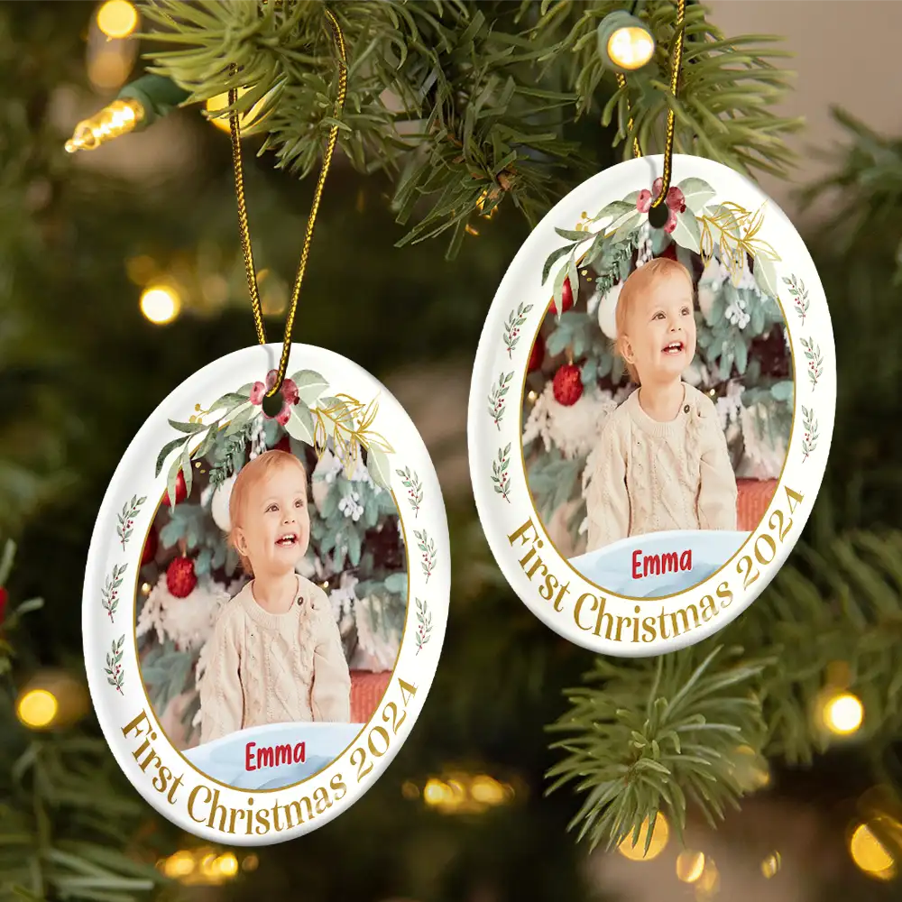 Custom Photo Baby's First Christmas - Personalized Circle Ceramic Ornament ORNA1210