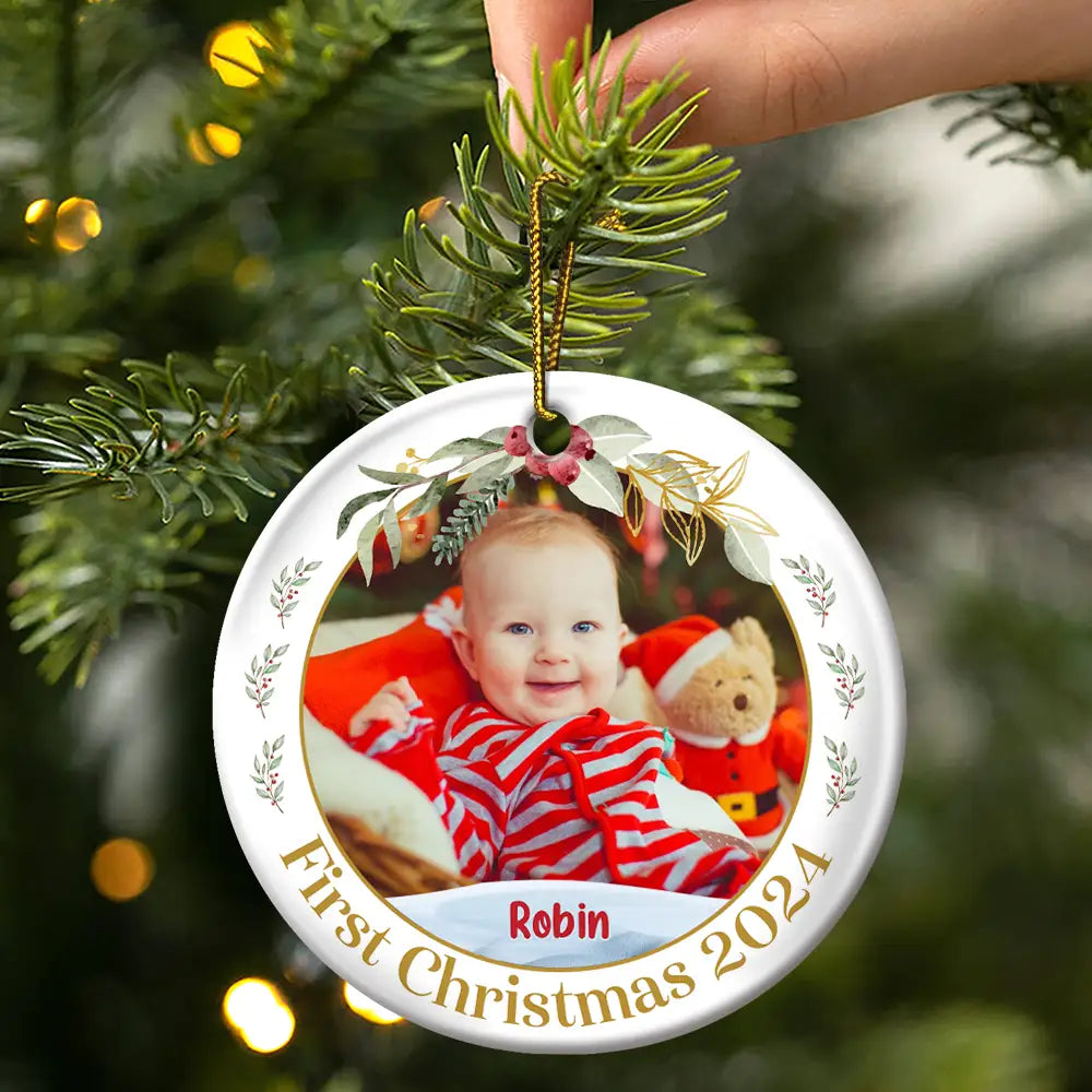 Custom Photo Baby's First Christmas - Personalized Circle Ceramic Ornament ORNA1210