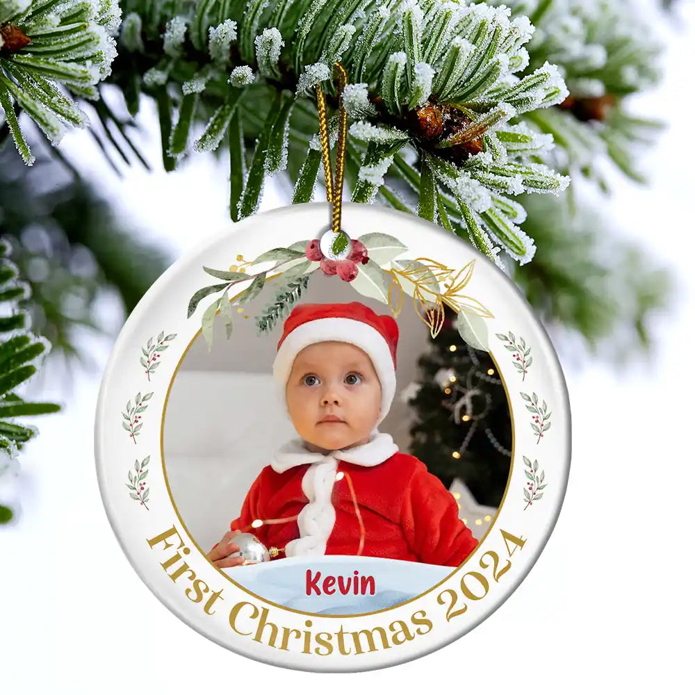 Custom Photo Baby's First Christmas - Personalized Circle Ceramic Ornament ORNA1210