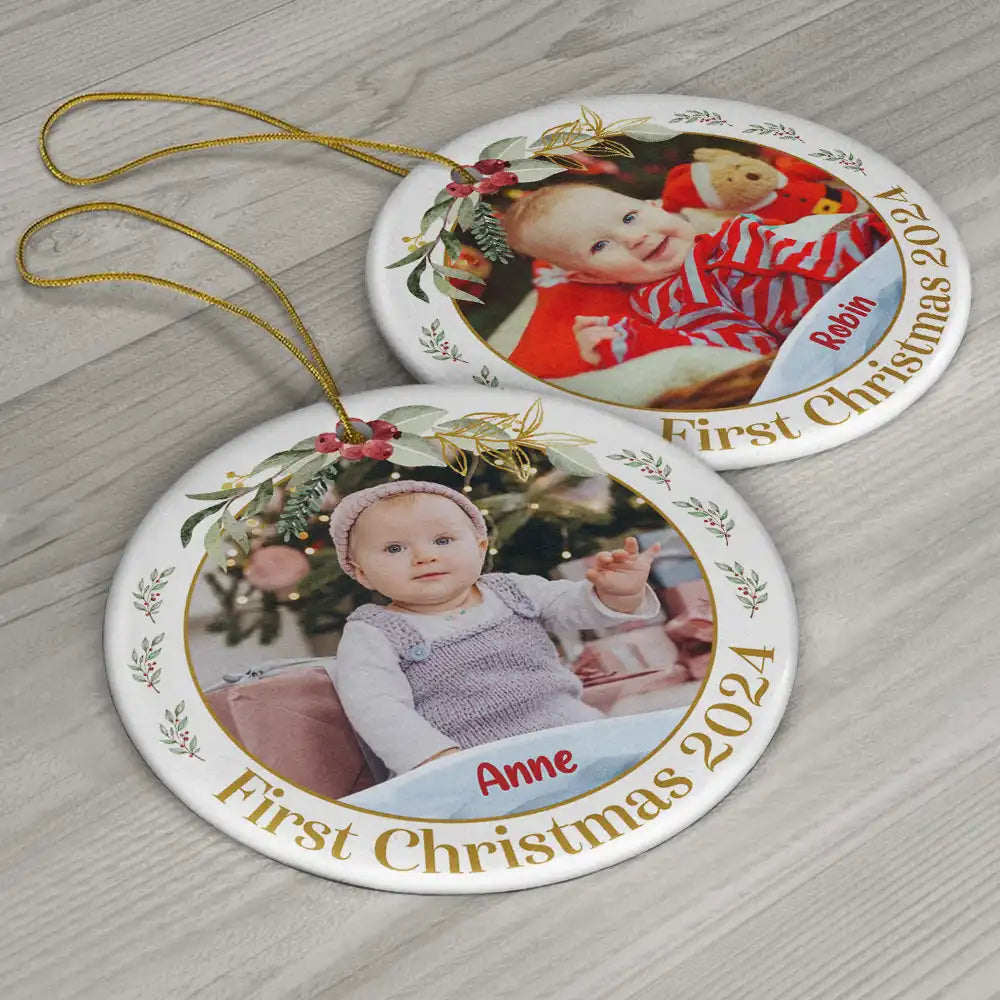 Custom Photo Baby's First Christmas - Personalized Circle Ceramic Ornament ORNA1210