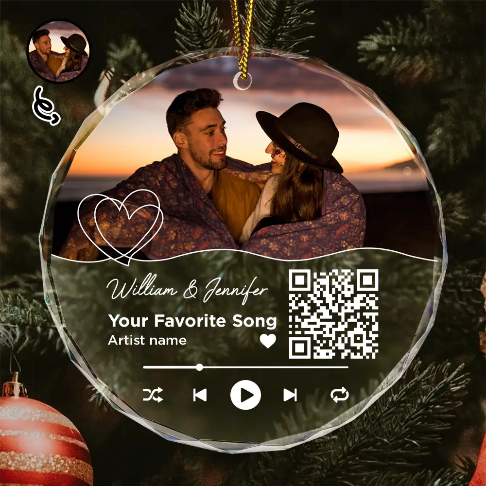 Christmas Custom Photo Song QR Code - Personalized Circle Glass Ornament ORNA1210