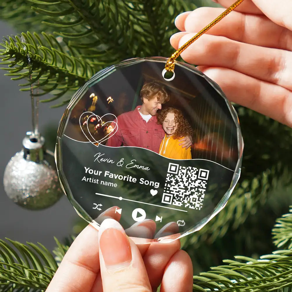 Christmas Custom Photo Song QR Code - Personalized Circle Glass Ornament ORNA1210