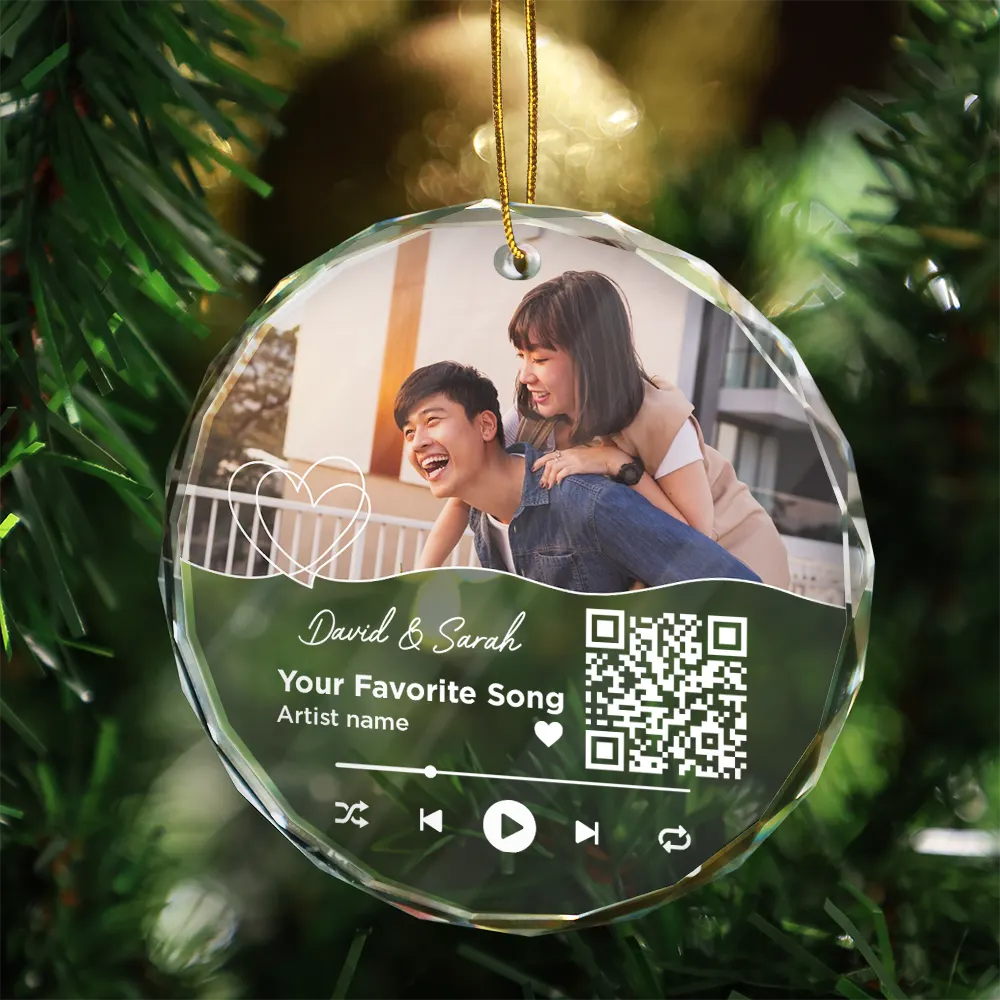 Christmas Custom Photo Song QR Code - Personalized Circle Glass Ornament ORNA1210