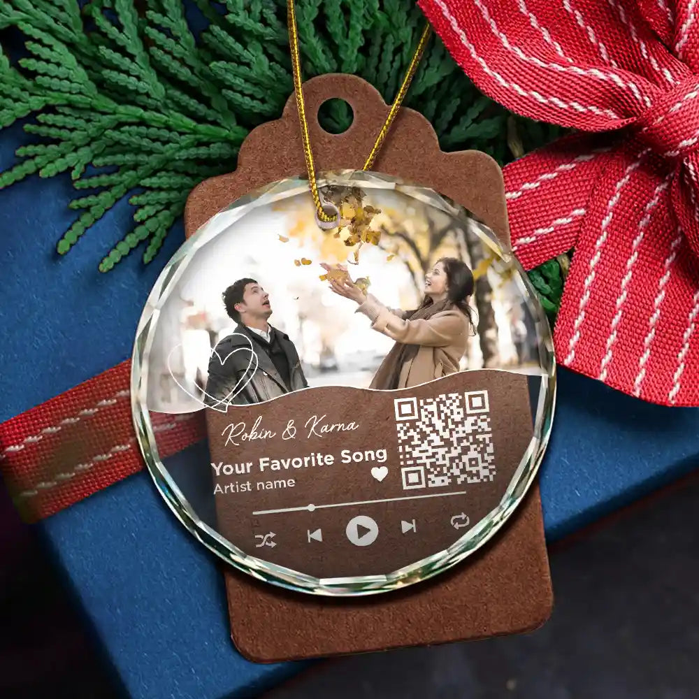 Christmas Custom Photo Song QR Code - Personalized Circle Glass Ornament ORNA1210