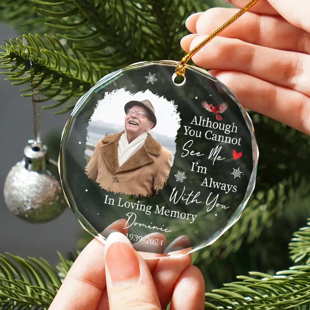 Custom Photo Always & Forever In Our Hearts - Personalized Circle Glass Ornament ORNA1210