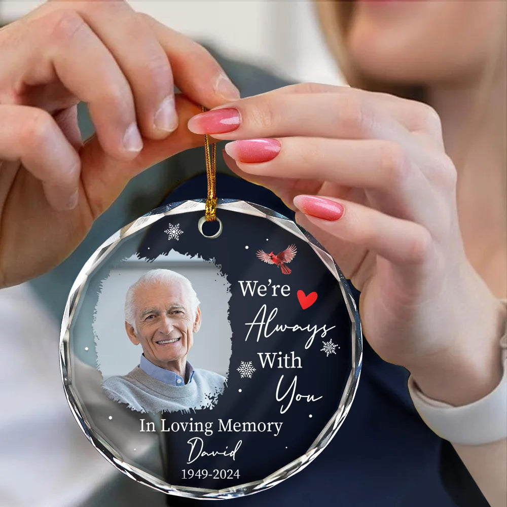 Custom Photo Always & Forever In Our Hearts - Personalized Circle Glass Ornament ORNA1210