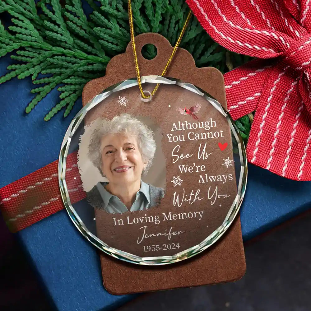 Custom Photo Always & Forever In Our Hearts - Personalized Circle Glass Ornament ORNA1210