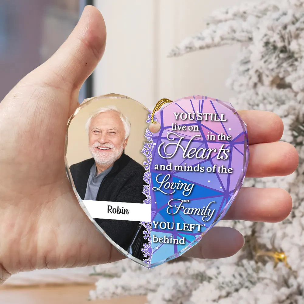Custom Photo Still Live On The Hearts Christmas - Personalized Heart Shaped Glass Ornament ORNA1210