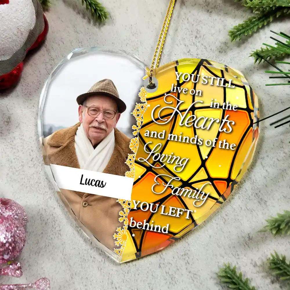 Custom Photo Still Live On The Hearts Christmas - Personalized Heart Shaped Glass Ornament ORNA1210