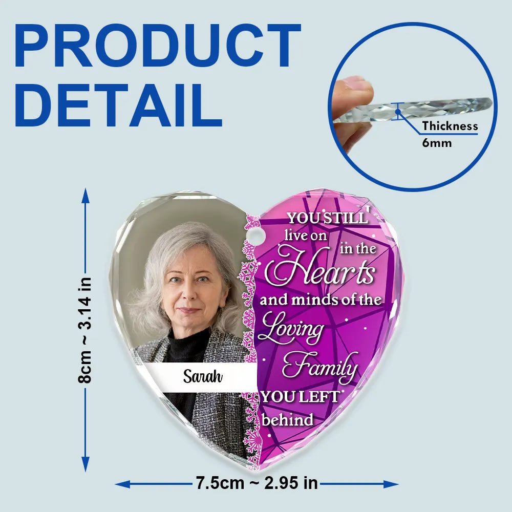 Custom Photo Still Live On The Hearts Christmas - Personalized Heart Shaped Glass Ornament ORNA1210