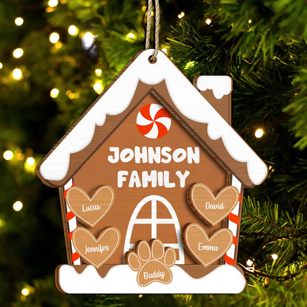 Gingerbread Cookie Family - Personalized 2-Layered Wooden Ornament ORNA1210