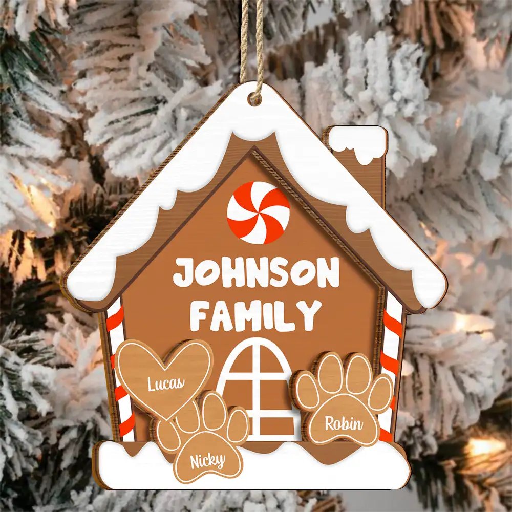 Gingerbread Cookie Family - Personalized 2-Layered Wooden Ornament ORNA1210