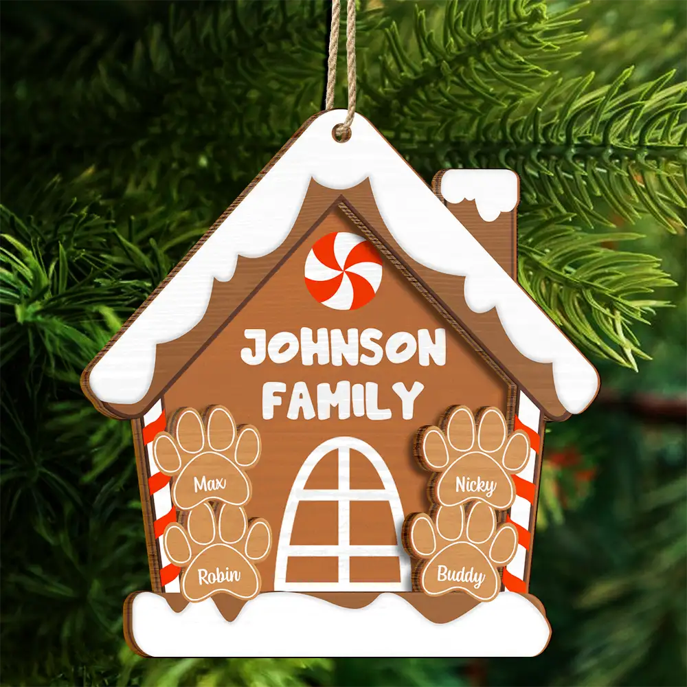 Gingerbread Cookie Family - Personalized 2-Layered Wooden Ornament ORNA1210