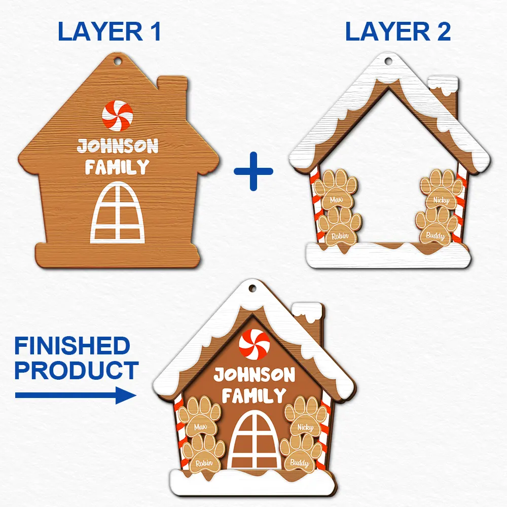 Gingerbread Cookie Family - Personalized 2-Layered Wooden Ornament ORNA1210