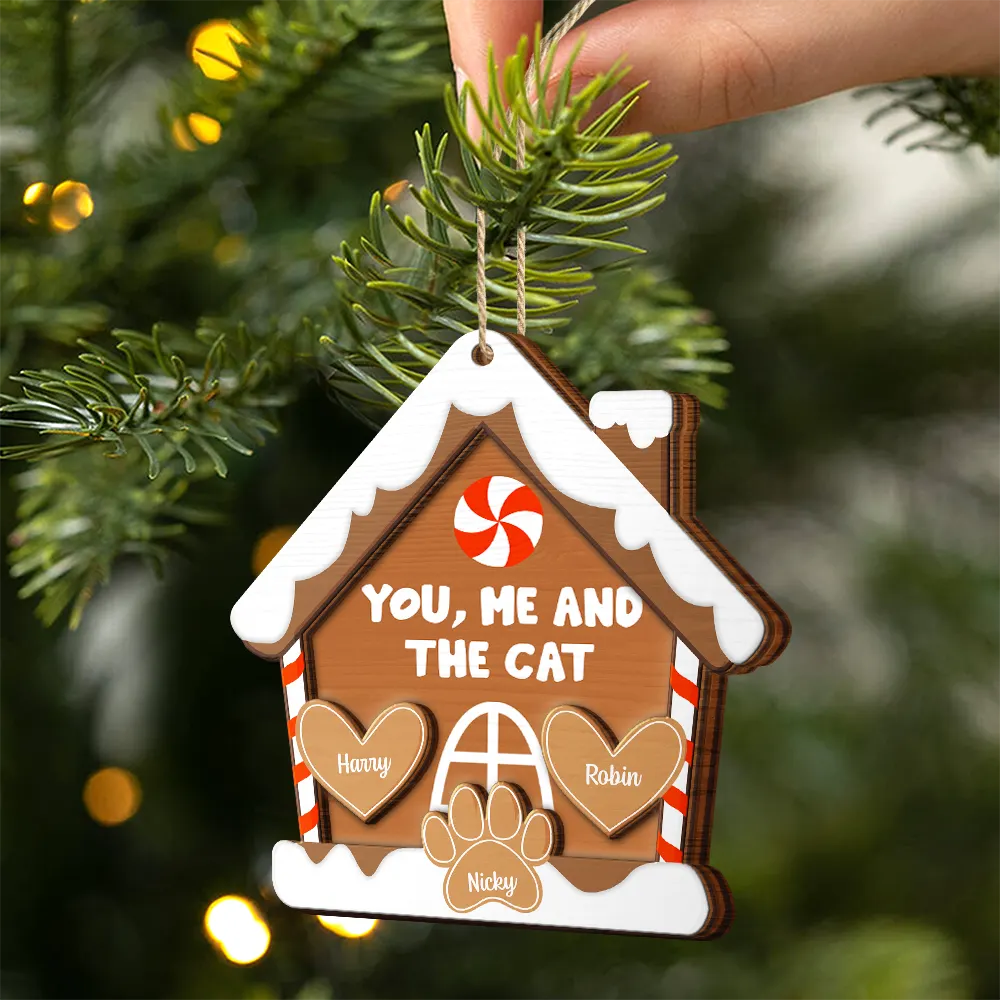 You, Me And The Dog Cat - Personalized 2-Layered Wooden Ornament ORNA1210