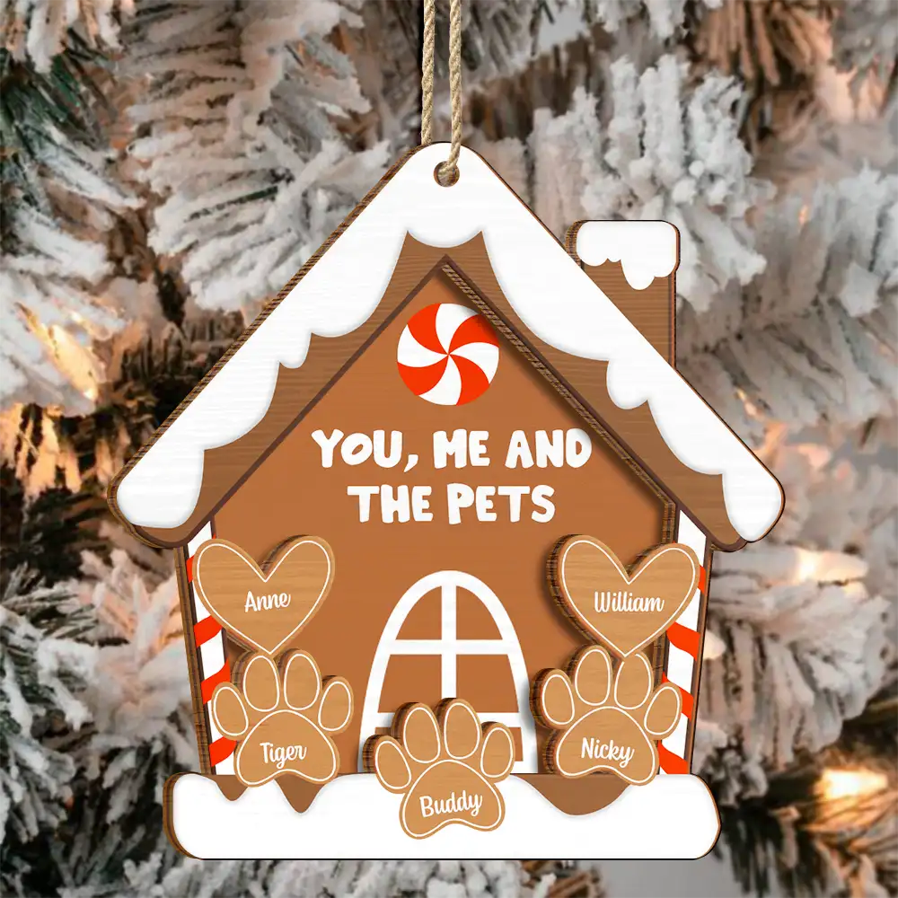 You, Me And The Dog Cat - Personalized 2-Layered Wooden Ornament ORNA1210