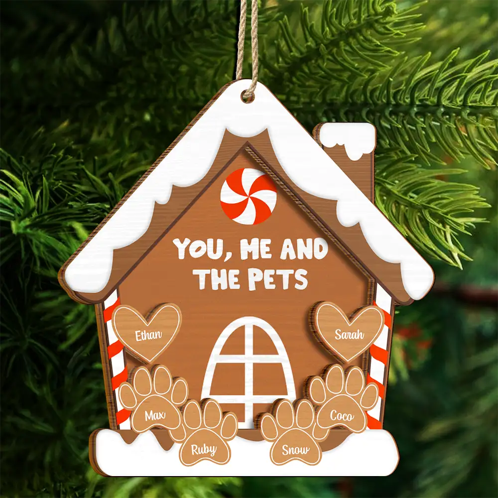 You, Me And The Dog Cat - Personalized 2-Layered Wooden Ornament ORNA1210