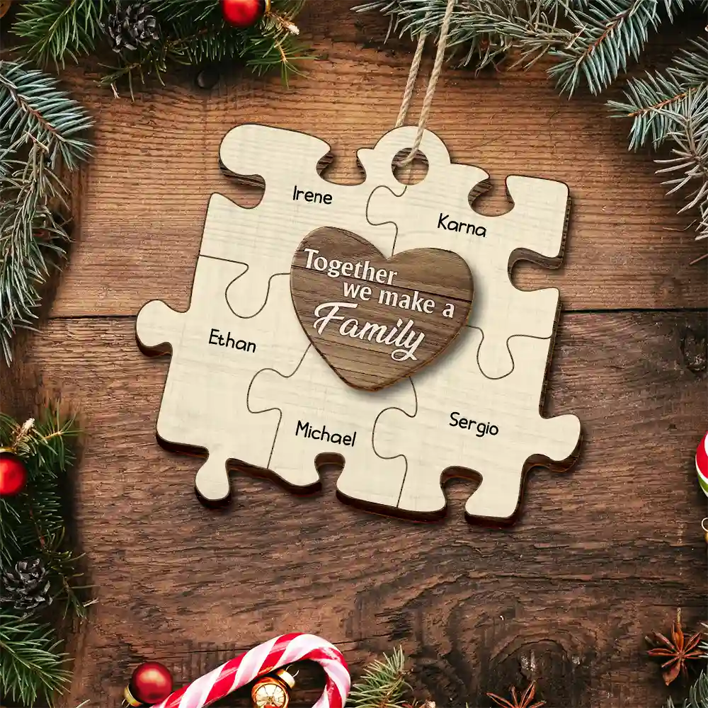 Christmas Puzzle We Make A Family - Personalized 2-Layered Wooden Ornament ORNA1210