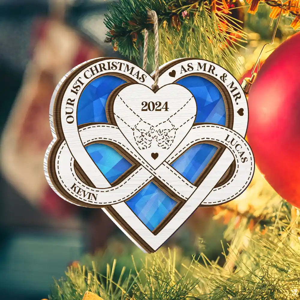 Hands Holding First Christmas As Mr & Mrs - Personalized Suncatcher Ornament ORNA1210