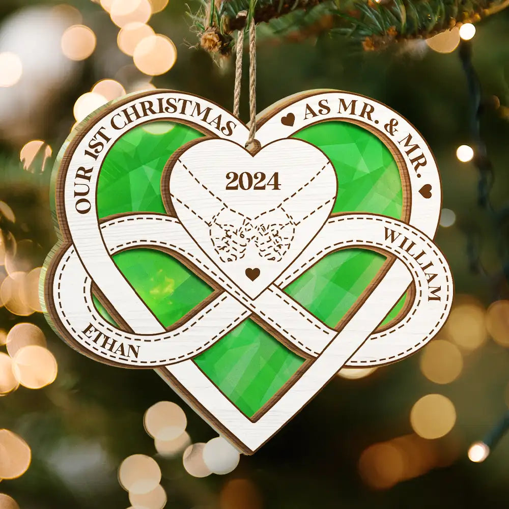 Hands Holding First Christmas As Mr & Mrs - Personalized Suncatcher Ornament ORNA1210