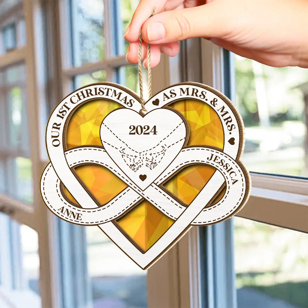 Hands Holding First Christmas As Mr & Mrs - Personalized Suncatcher Ornament ORNA1210