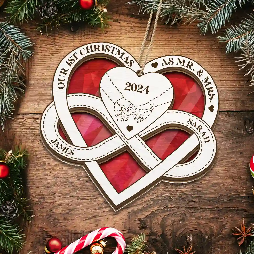 Hands Holding First Christmas As Mr & Mrs - Personalized Suncatcher Ornament ORNA1210