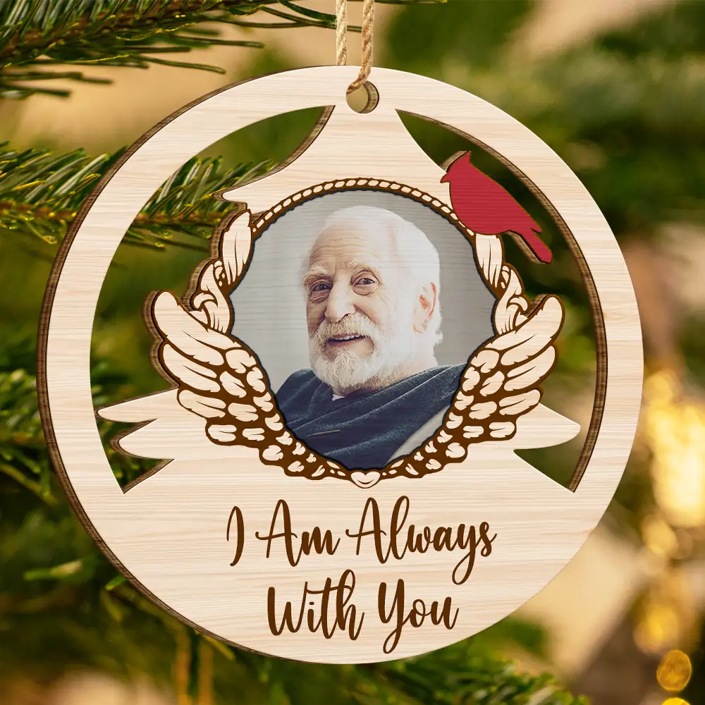 Custom Photo Red Cardinal On Christmas Tree - Personalized Wooden Cutout Ornament ORNA1210