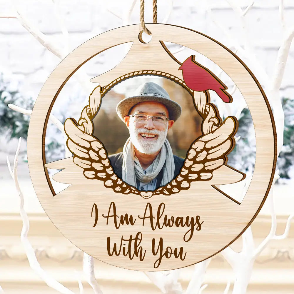 Custom Photo Red Cardinal On Christmas Tree - Personalized Wooden Cutout Ornament ORNA1210
