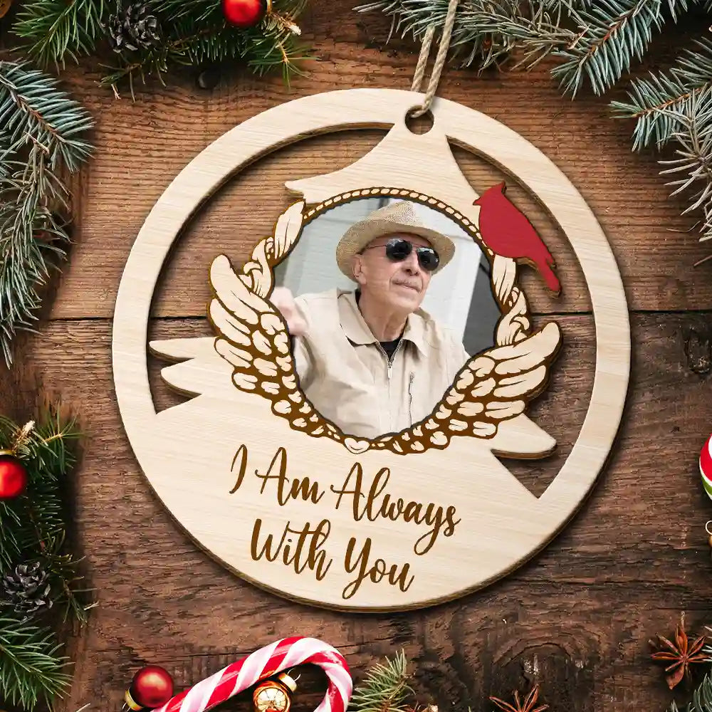 Custom Photo Red Cardinal On Christmas Tree - Personalized Wooden Cutout Ornament ORNA1210