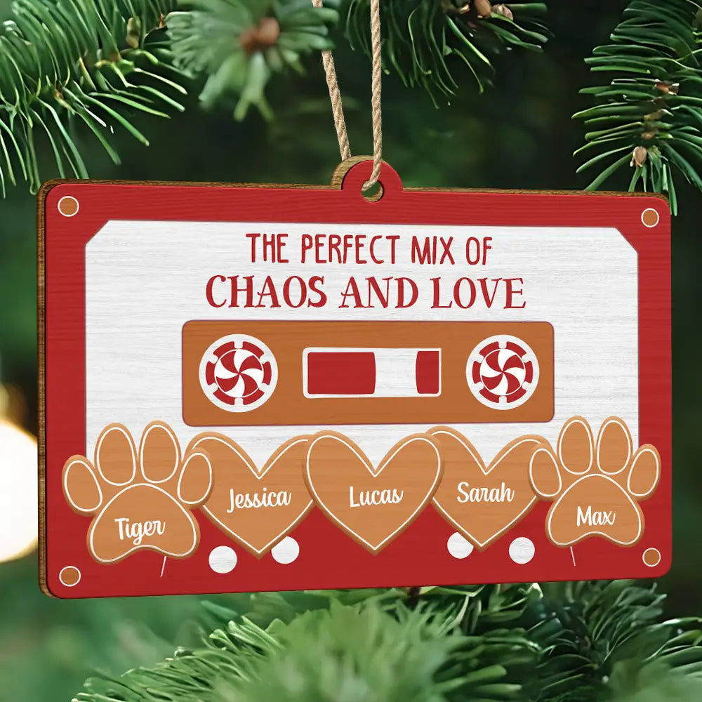 The Perfect Mix Of Chaos And Love - Personalized Custom Shaped Wooden Ornament ORNA1210