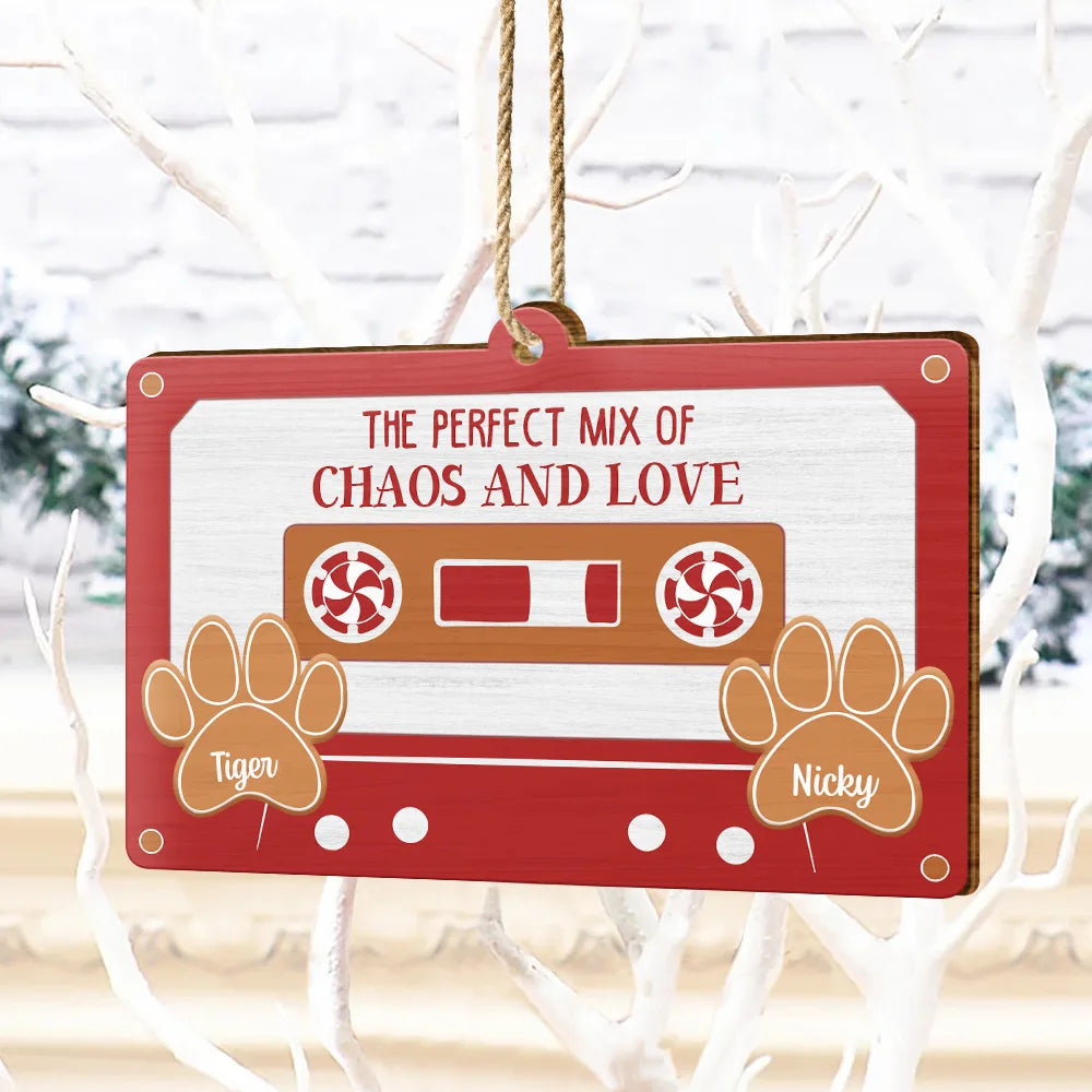 The Perfect Mix Of Chaos And Love - Personalized Custom Shaped Wooden Ornament ORNA1210