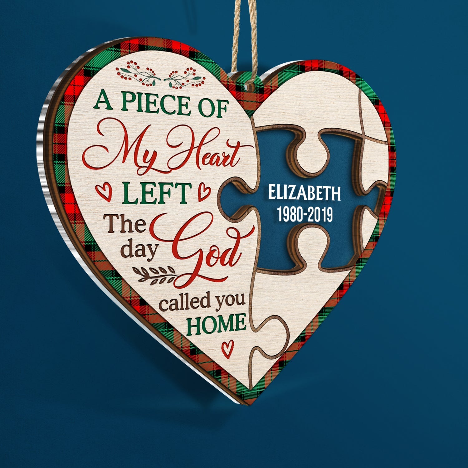 A Piece Of My Heart Left The Day God Call You Home - Memorial, Christmas Gift For Family - Personalized 2-Layered Mix Ornament ORNA1210