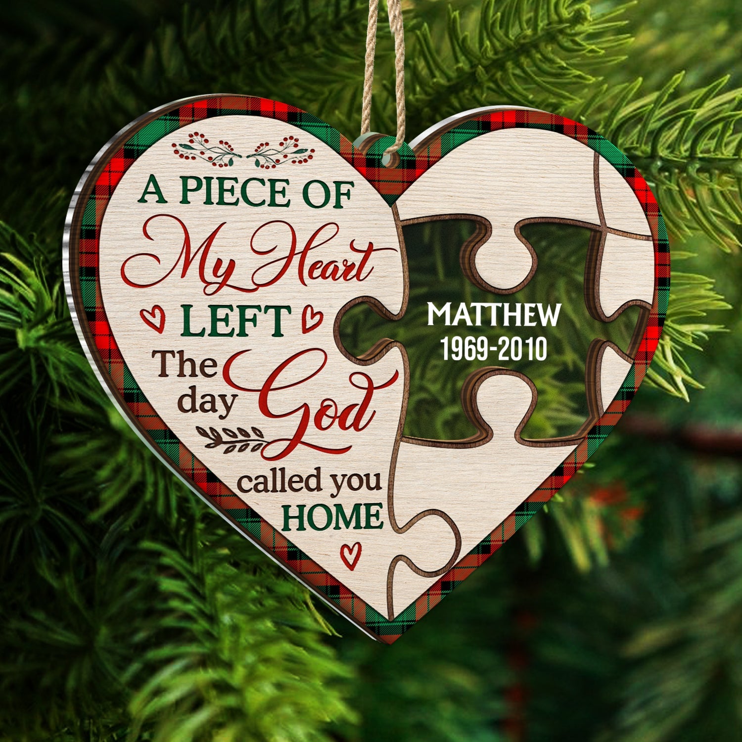 A Piece Of My Heart Left The Day God Call You Home - Memorial, Christmas Gift For Family - Personalized 2-Layered Mix Ornament ORNA1210