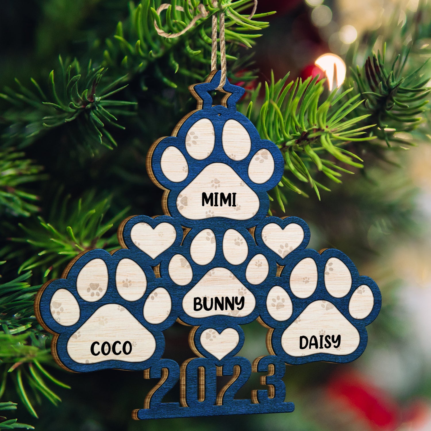 Dog And Cat Paws Christmas Tree 2023 - Xmas Gift For Pet Lover - Personalized Wooden Cutout Ornament ORNA1210