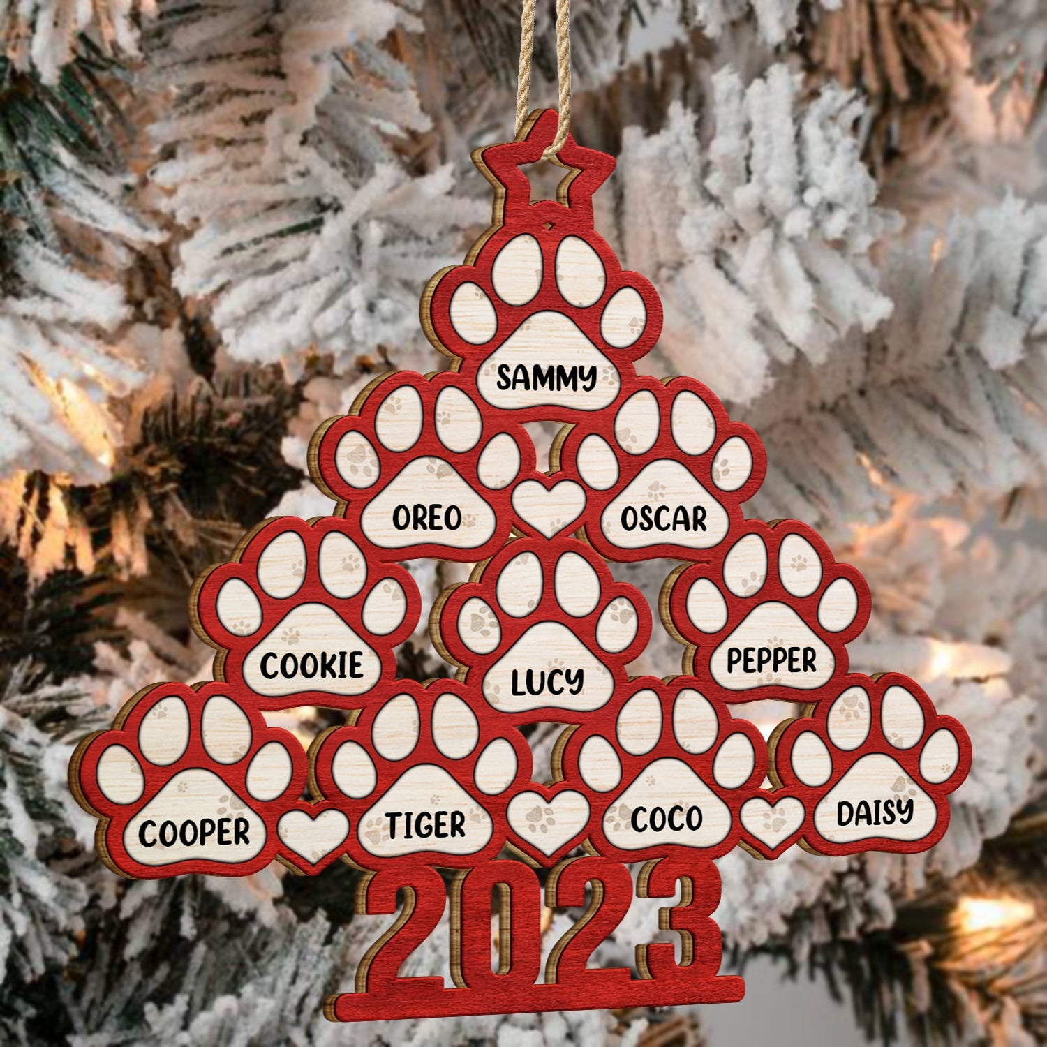 Dog And Cat Paws Christmas Tree 2023 - Xmas Gift For Pet Lover - Personalized Wooden Cutout Ornament ORNA1210
