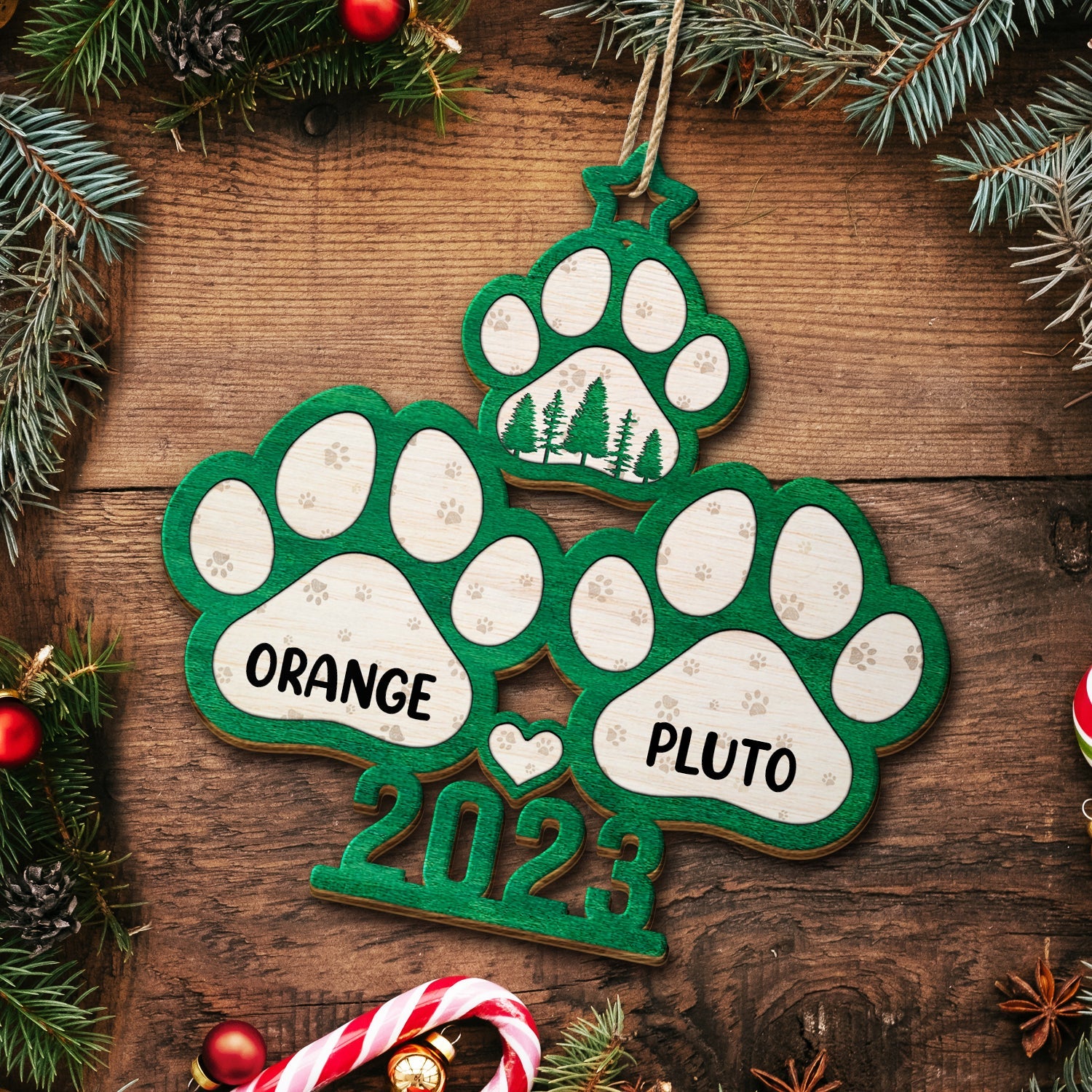 Dog And Cat Paws Christmas Tree 2023 - Xmas Gift For Pet Lover - Personalized Wooden Cutout Ornament ORNA1210