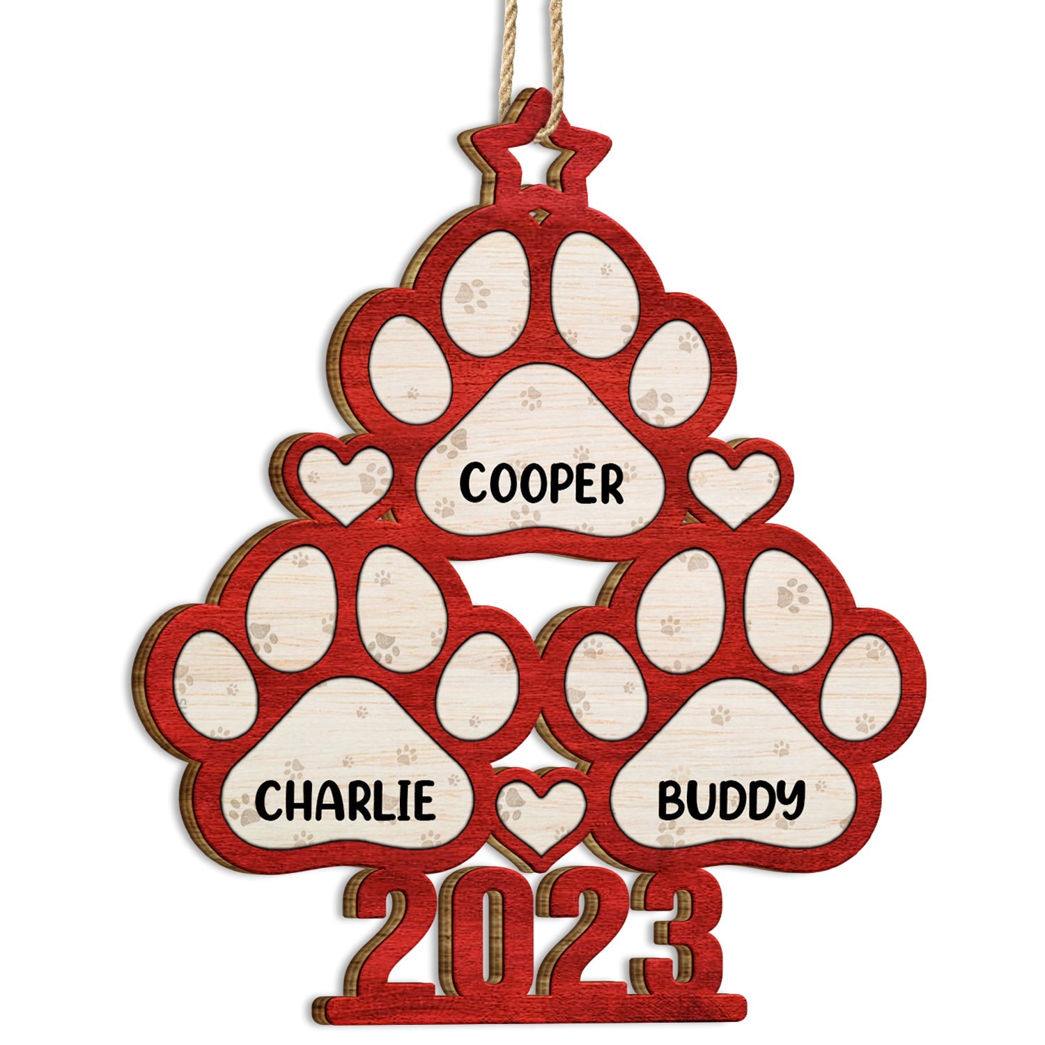 Dog And Cat Paws Christmas Tree 2023 - Xmas Gift For Pet Lover - Personalized Wooden Cutout Ornament ORNA1210