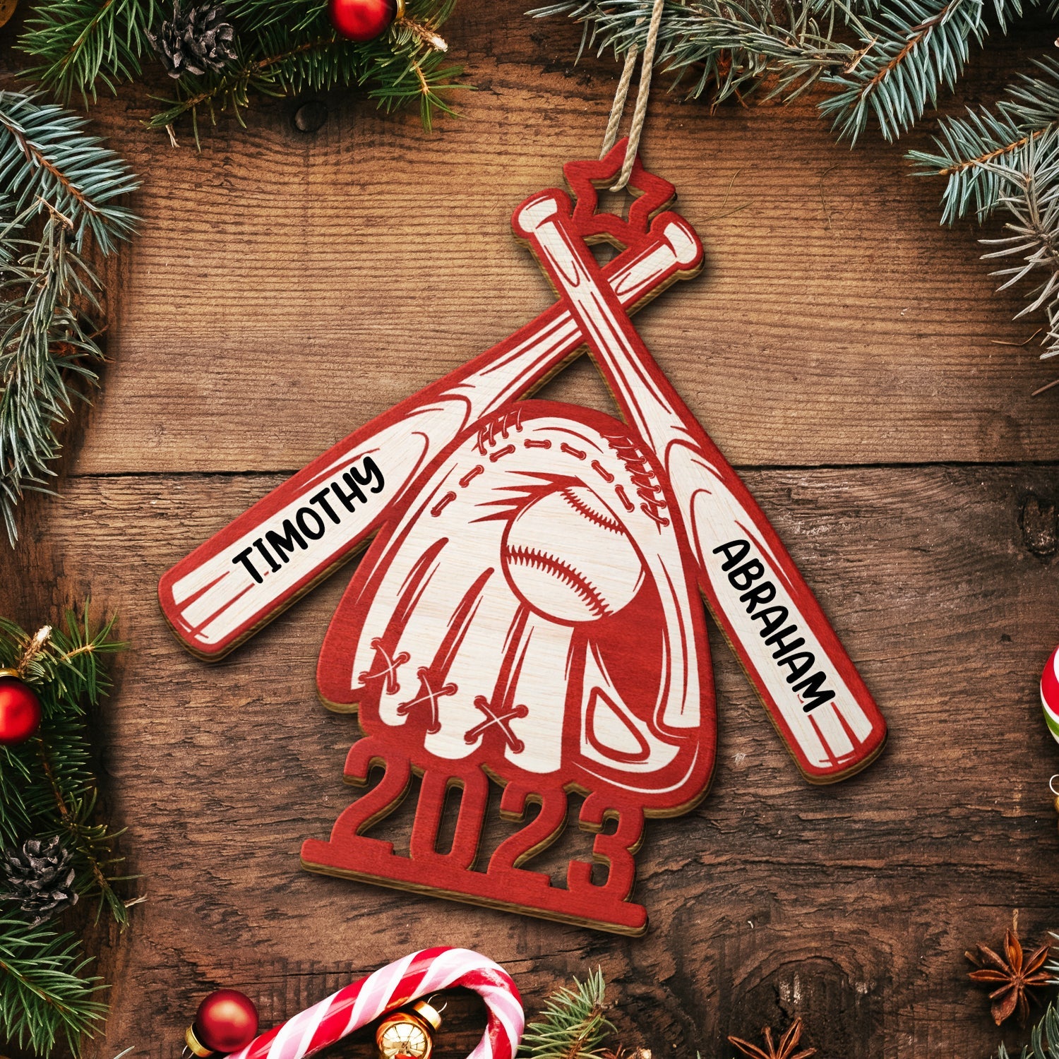 Baseball Softball Name Christmas Tree 2023 - Xmas Gift For Family, Baseball Lover - Personalized Wooden Cutout Ornament ORNA1210